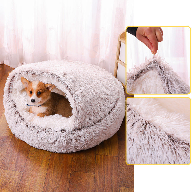 Cozy Faux Fur Pet Bed for Small Dogs – Self-Warming Half-Cave Design 8
