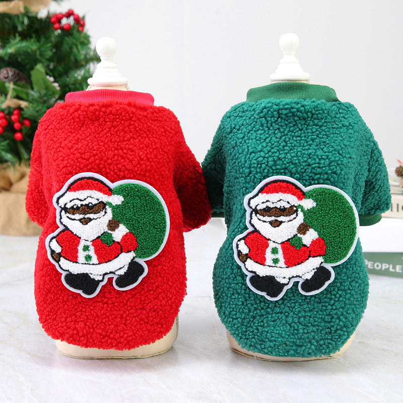 Cozy Fleece Dog Christmas Sweater for Small Dogs – Warm Santa Design Holiday Outfit 0