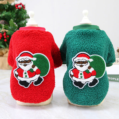 Cozy Fleece Dog Christmas Sweater for Small Dogs – Warm Santa Design Holiday Outfit 0