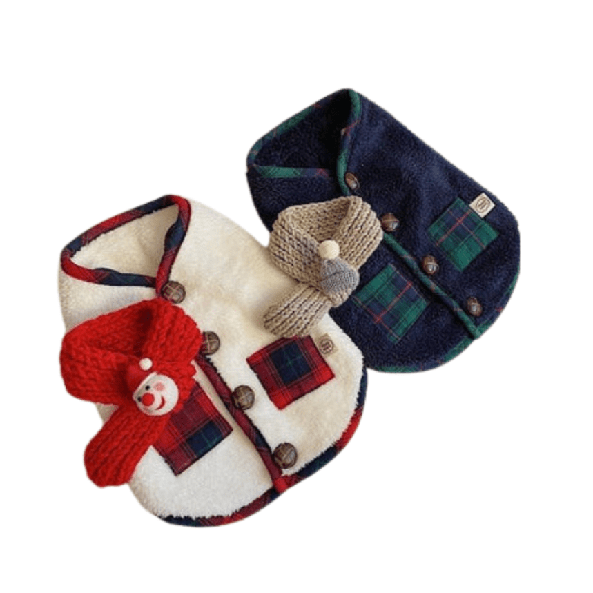 Cozy Fleece Dog Vest and Scarf Set – Warm Stylish Pet Clothing for Winter with Plaid Design and Button-Up Fit 1