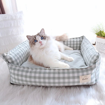 Cozy Milo Gingham Cotton Pet Bed for Cats and Small Dogs – Soft, Breathable, and Stylish 0