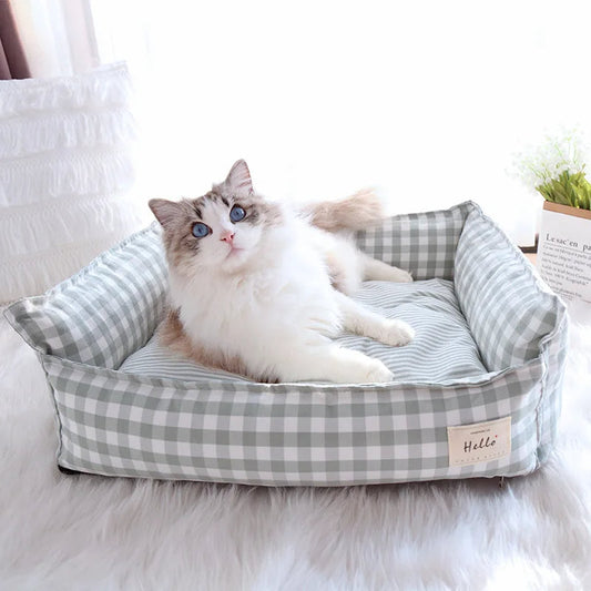 Cozy Milo Gingham Cotton Pet Bed for Cats and Small Dogs – Soft, Breathable, and Stylish 0
