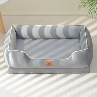 Cozy Orthopedic Dog and Cat Bed in Velvet – Removable Filling for Ultimate Comfort, Available in Gray, Light Khaki, and Light Pink 0