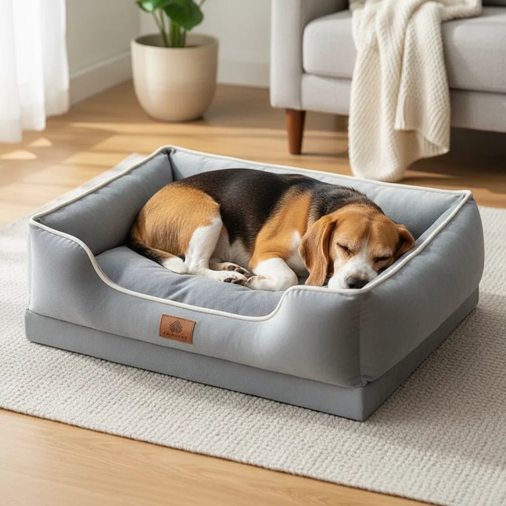Cozy Orthopedic Dog and Cat Bed in Velvet – Removable Filling for Ultimate Comfort, Available in Gray, Light Khaki, and Light Pink 5