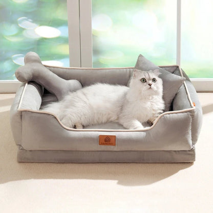 Cozy Orthopedic Dog and Cat Bed in Velvet – Removable Filling for Ultimate Comfort, Available in Gray, Light Khaki, and Light Pink 6