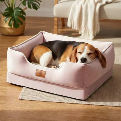 Cozy Orthopedic Dog and Cat Bed in Velvet – Removable Filling for Ultimate Comfort, Available in Gray, Light Khaki, and Light Pink 8