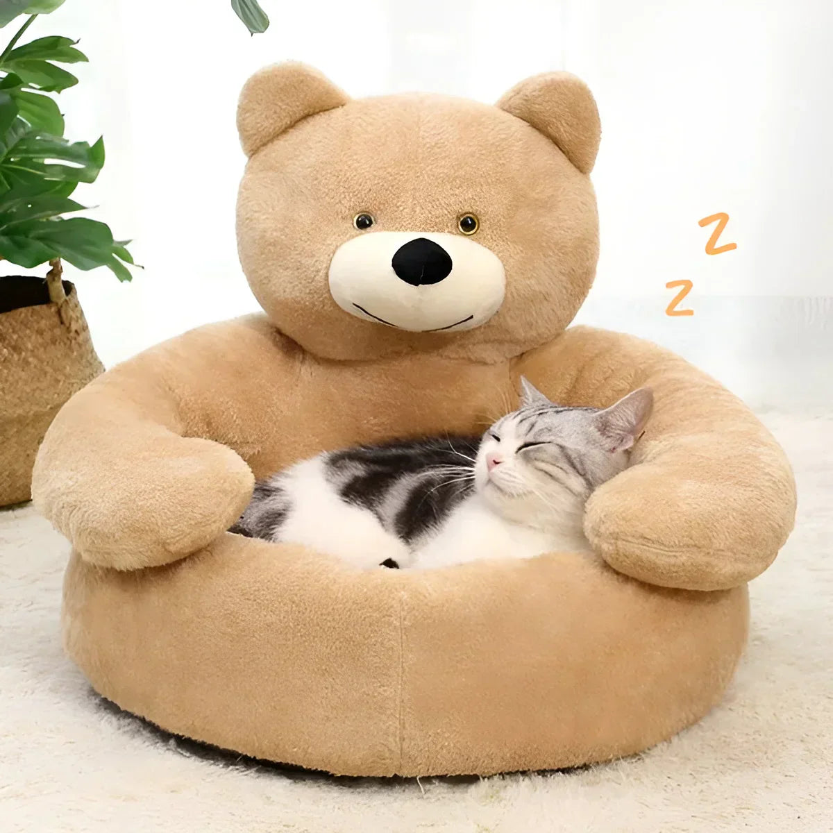Cozy Pet Pillow with Teddy Bear Design for Cats and Small Dogs – Plush Cushion, Removable Washable Cover, Non-Slip Bottom 0