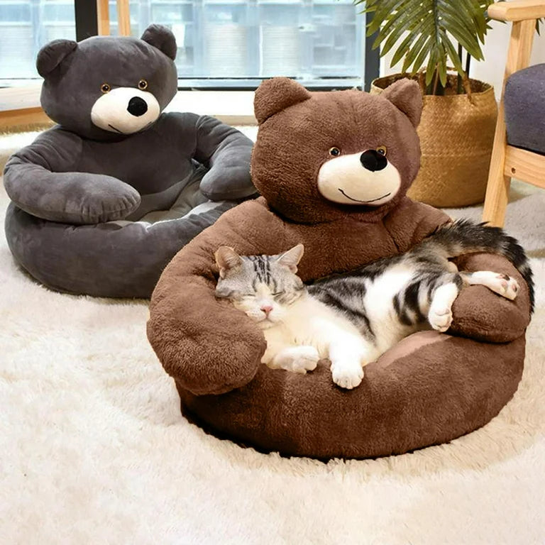 Cozy Pet Pillow with Teddy Bear Design for Cats and Small Dogs – Plush Cushion, Removable Washable Cover, Non-Slip Bottom 2