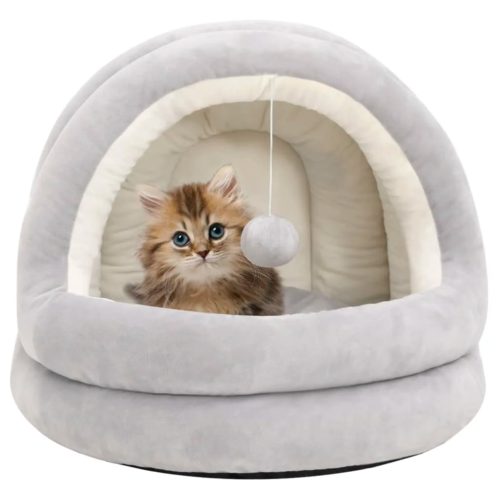Cozy Plush Cat Cave Bed for Small Dogs and Cats – Soft Fleece Hideout in Gray and Cream, 50x50x45 cm 0