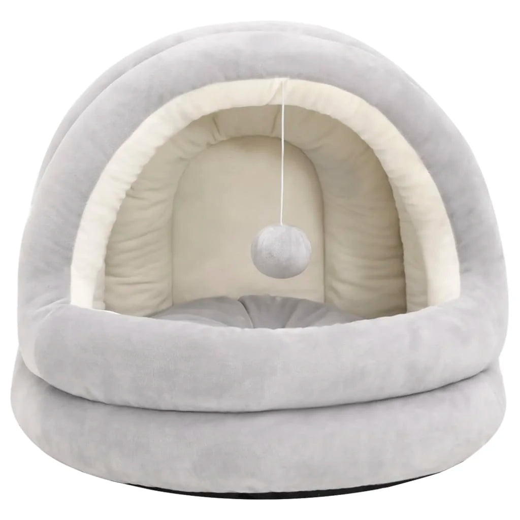 Cozy Plush Cat Cave Bed for Small Dogs and Cats – Soft Fleece Hideout in Gray and Cream, 50x50x45 cm 1