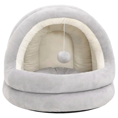 Cozy Plush Cat Cave Bed for Small Dogs and Cats – Soft Fleece Hideout in Gray and Cream, 50x50x45 cm 1