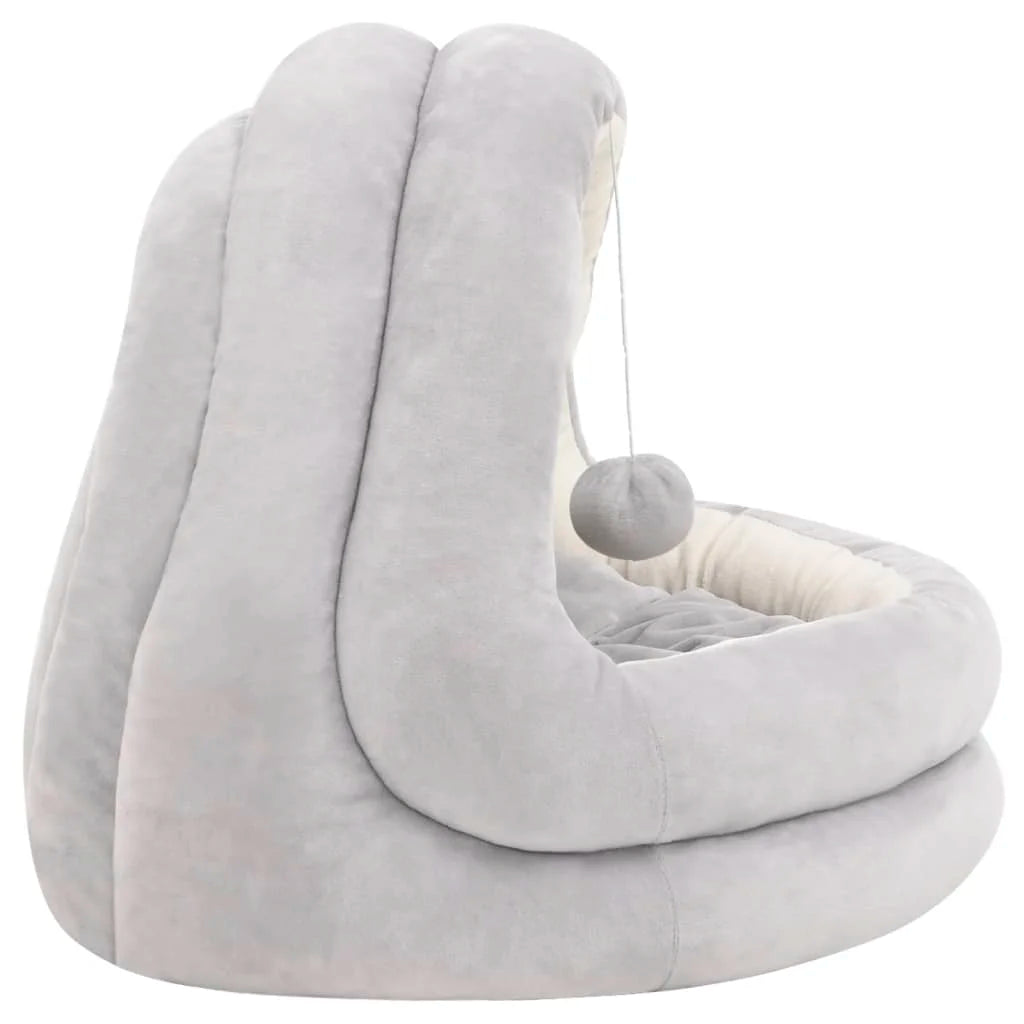 Cozy Plush Cat Cave Bed for Small Dogs and Cats – Soft Fleece Hideout in Gray and Cream, 50x50x45 cm 2