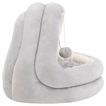 Cozy Plush Cat Cave Bed for Small Dogs and Cats – Soft Fleece Hideout in Gray and Cream, 50x50x45 cm 2