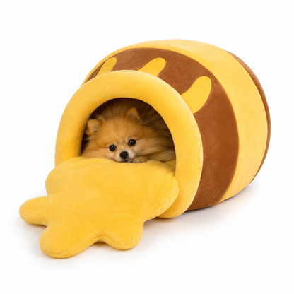 Cozy plush pet bed for cats and small dogs featuring a honey-pot design, ultra-soft fabric, and a comfortable indoor sleeping sanctuary. 0
