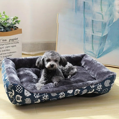 Cozy Printed Pet Bed for Cats and Dogs – Soft Plush Design with Raised Edges 0