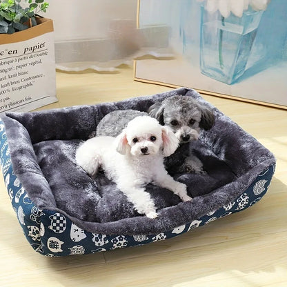 Cozy Printed Pet Bed for Cats and Dogs – Soft Plush Design with Raised Edges 1