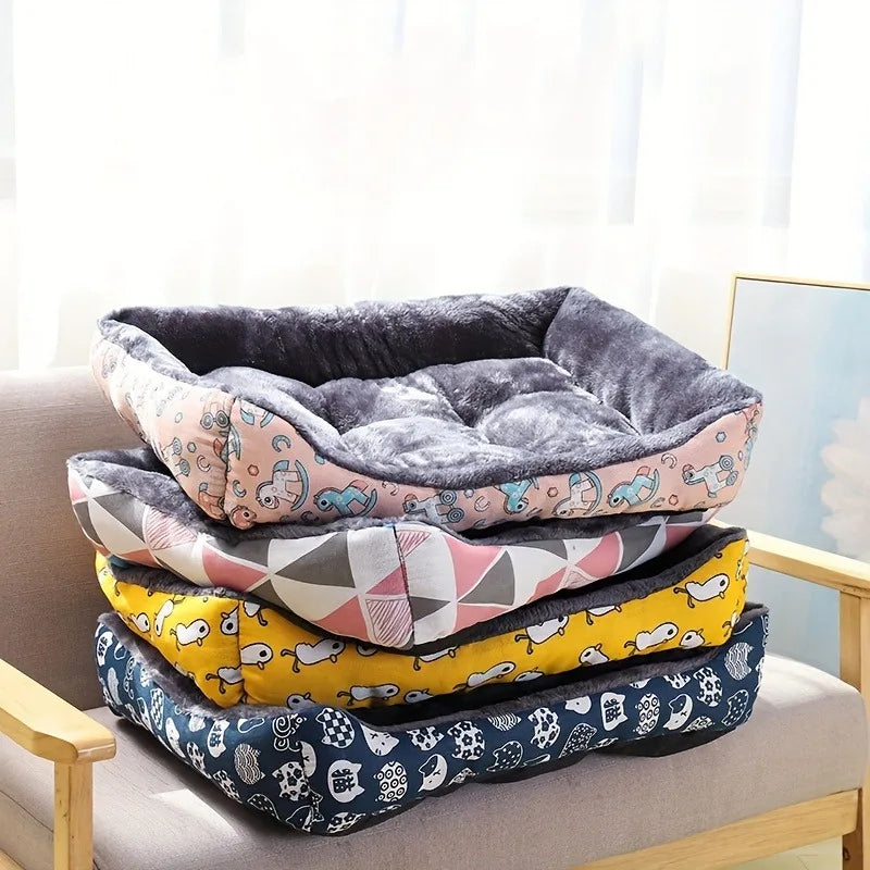 Cozy Printed Pet Bed for Cats and Dogs – Soft Plush Design with Raised Edges 3
