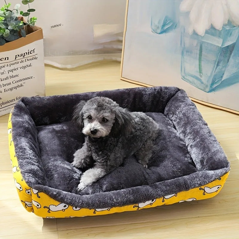 Cozy Printed Pet Bed for Cats and Dogs – Soft Plush Design with Raised Edges 6