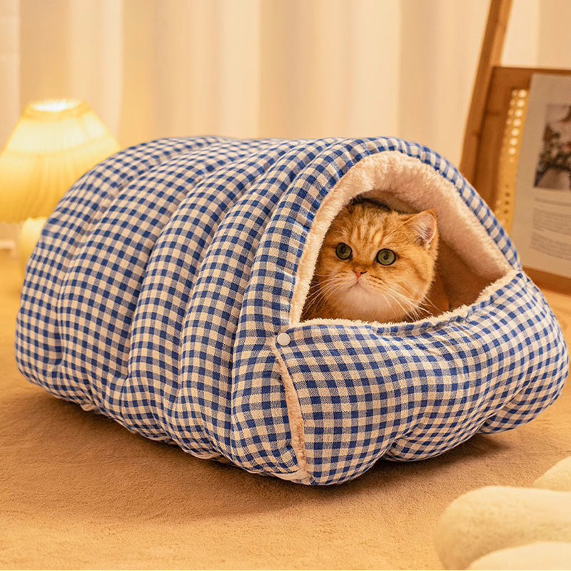 Cozy Removable Cat Bed with Washable Plush Interior – Enclosed Cat Cave for Winter Comfort 0