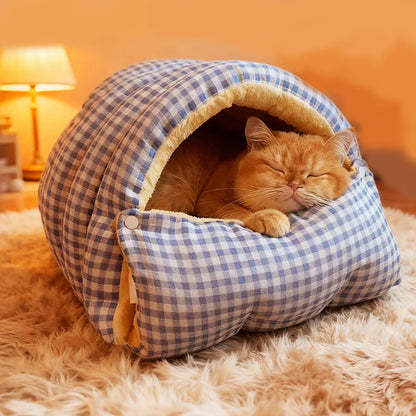 Cozy Removable Cat Bed with Washable Plush Interior – Enclosed Cat Cave for Winter Comfort 2