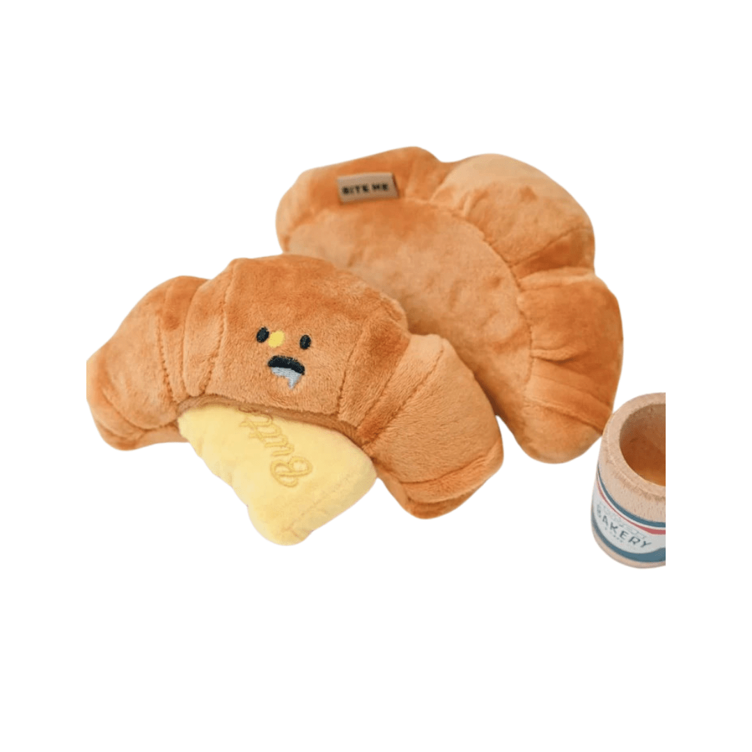 Croissant Shaped Squeaky Dog Toy – Soft Plush Toy for All Breeds, 15x9cm, Interactive Fun 1