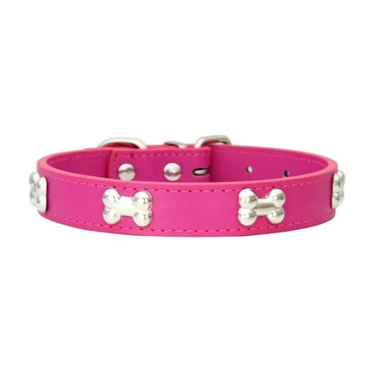 Cute Adjustable Bone-Shaped Leather Dog Collar for Small and Large Breeds – Durable, Comfortable Fit, Stylish Design 18