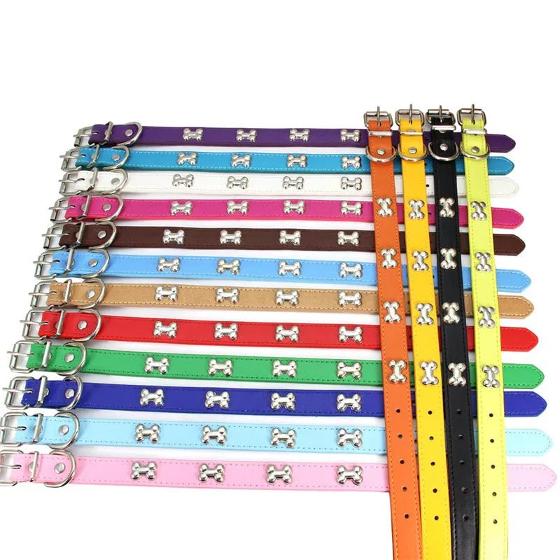 Cute Adjustable Bone-Shaped Leather Dog Collar for Small and Large Breeds – Durable, Comfortable Fit, Stylish Design 2