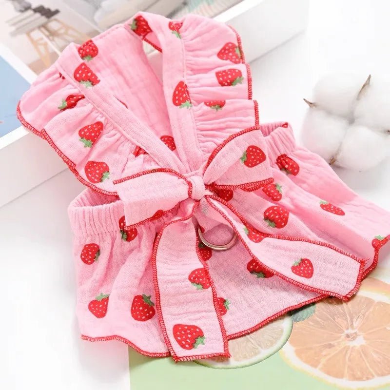Cute Strawberry Print Summer Dress for Small Dogs and Cats – Soft Cotton Clothes for Dogs, Lightweight and Comfortable 1