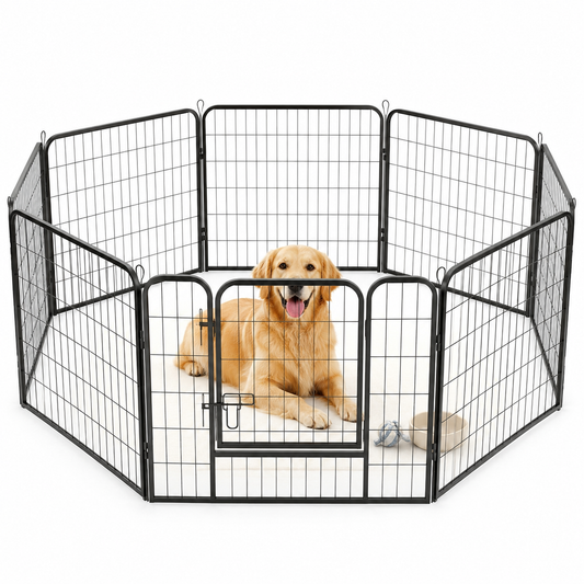 Customizable DIY Metal Dog Playpen for indoor and outdoor use, featuring an access door and versatile design for pet exercise and safety. 1