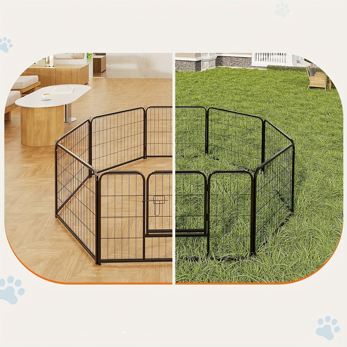 Customizable DIY Metal Dog Playpen for indoor and outdoor use, featuring an access door and versatile design for pet exercise and safety. 4