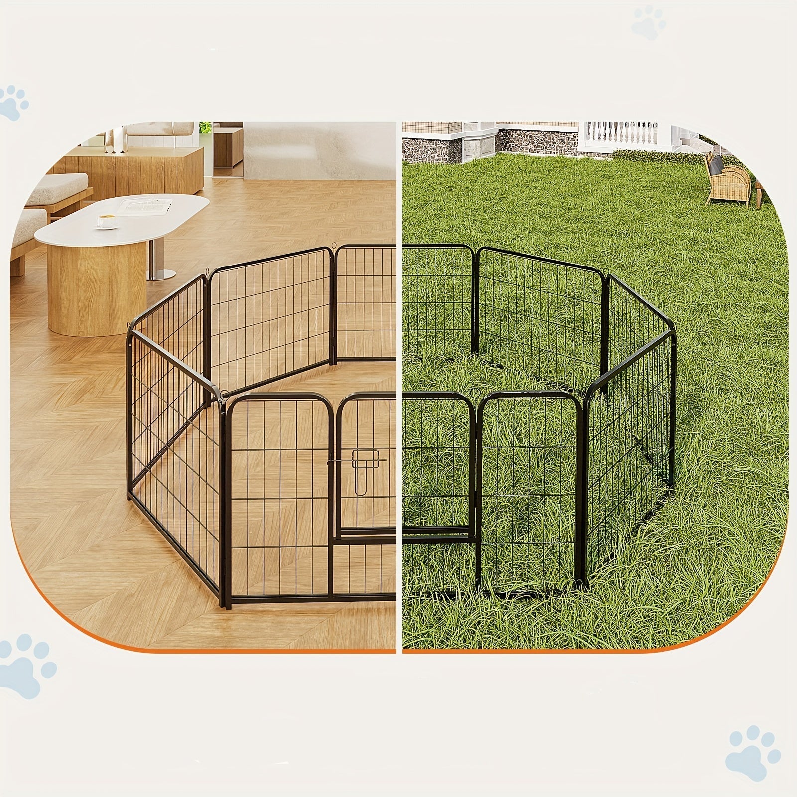 Customizable DIY Metal Dog Playpen for indoor and outdoor use, featuring an access door and versatile design for pet exercise and safety. 4