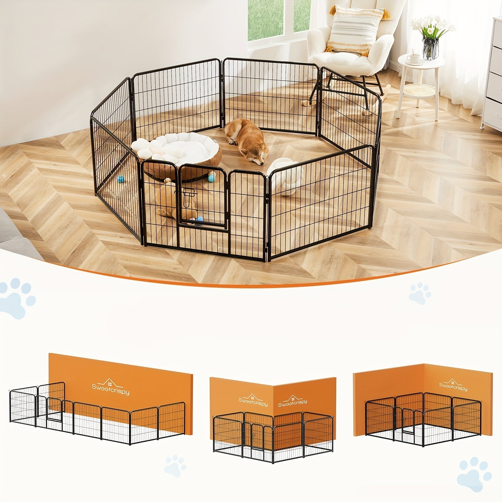Customizable DIY Metal Dog Playpen for indoor and outdoor use, featuring an access door and versatile design for pet exercise and safety. 5