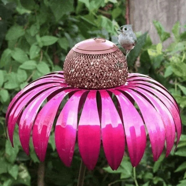 Decorative Metal Coneflower Bird Feeder for Garden Stake – Durable Design with 3.94-Inch Feeding Dish 1