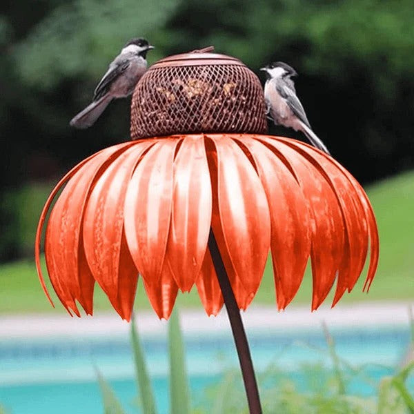 Decorative Metal Coneflower Bird Feeder for Garden Stake – Durable Design with 3.94-Inch Feeding Dish 2