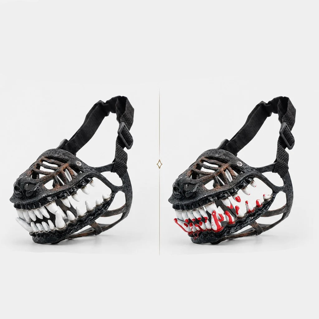 Dinosaur dog muzzle with adjustable strap, perfect costume accessory for Halloween parties and themed events, featuring vibrant colors and realistic dinosaur design. 7