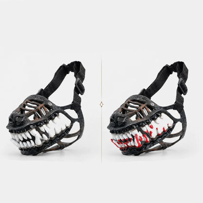 Dinosaur dog muzzle with adjustable strap, perfect costume accessory for Halloween parties and themed events, featuring vibrant colors and realistic dinosaur design. 7