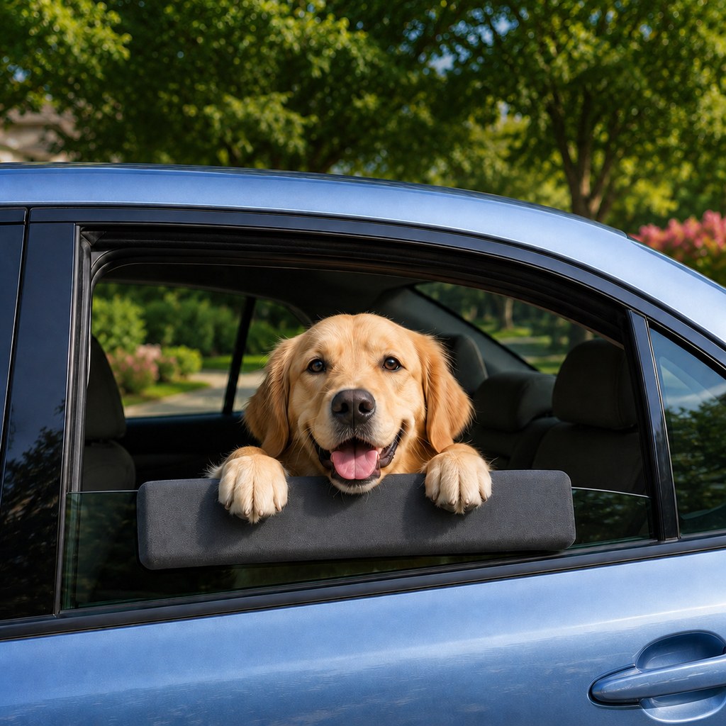 Soft padded chin rest cushion for dogs, designed for car windows, waterproof and easy to clean, available in blue and black, measuring 40cm. 0