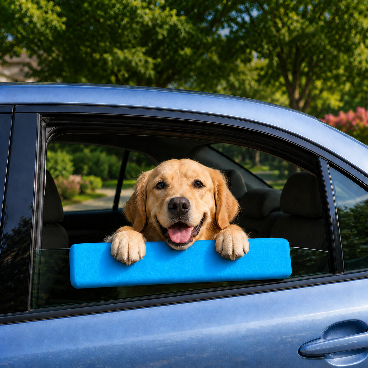 Soft padded chin rest cushion for dogs, designed for car windows, waterproof and easy to clean, available in blue and black, measuring 40cm. 10