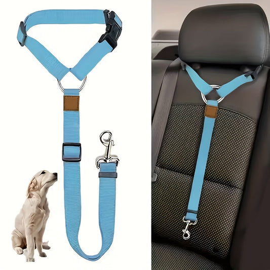 Dog car safety harness with adjustable padded vest designed for secure travel; suitable for all breeds to ensure safe and comfortable rides. 0