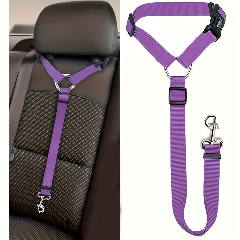Dog car safety harness with adjustable padded vest designed for secure travel; suitable for all breeds to ensure safe and comfortable rides. 2