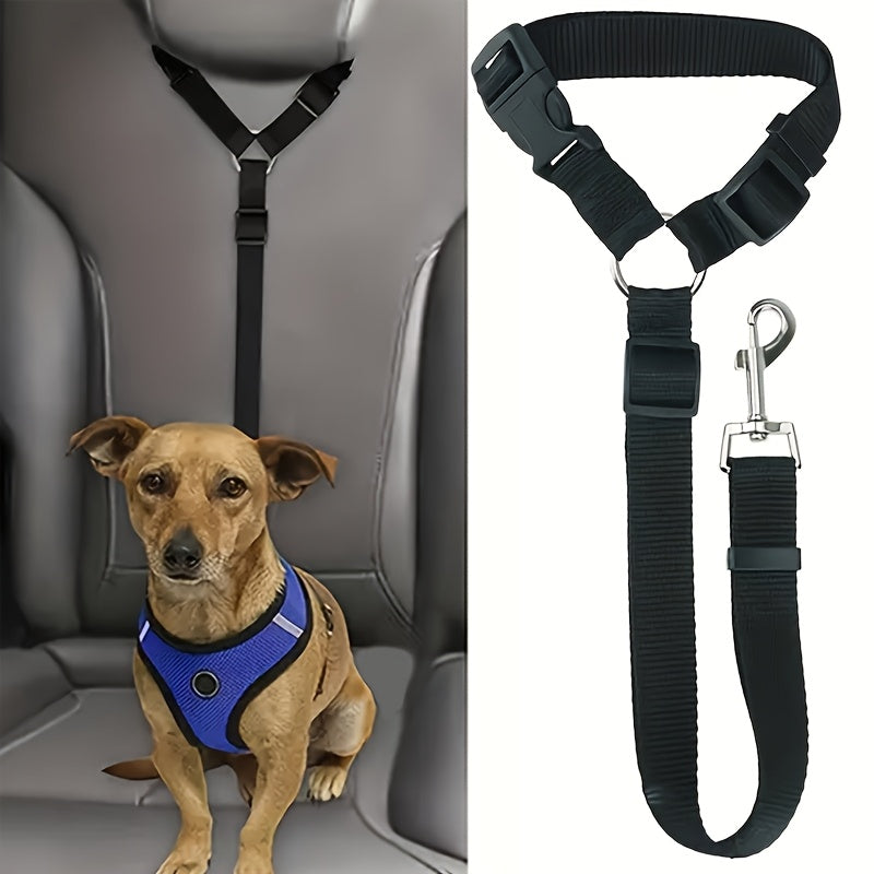 Dog car safety harness with adjustable padded vest designed for secure travel; suitable for all breeds to ensure safe and comfortable rides. 8