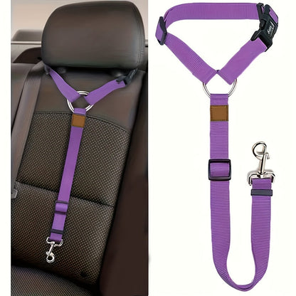 Dog car safety harness with adjustable padded vest designed for secure travel; suitable for all breeds to ensure safe and comfortable rides. 9