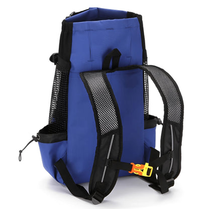 Dog carrier backpack designed for small dogs featuring breathable mesh panels, adjustable support straps, and reflective strips for safety and comfort. 3
