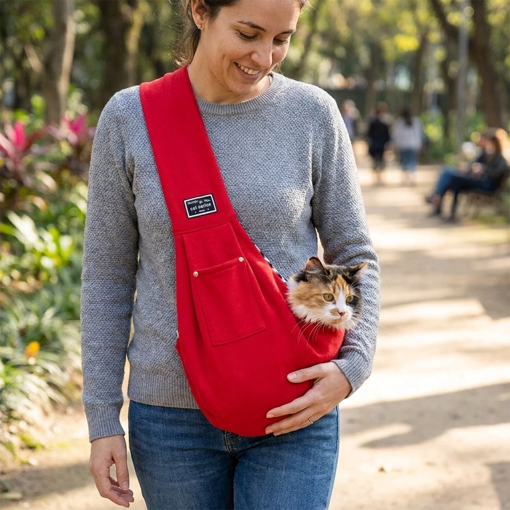 Dog Carrier Sling Bag for Small Dogs featuring breathable fabric and a zippered pocket, ideal for portable pet travel and on-the-go adventures. 2