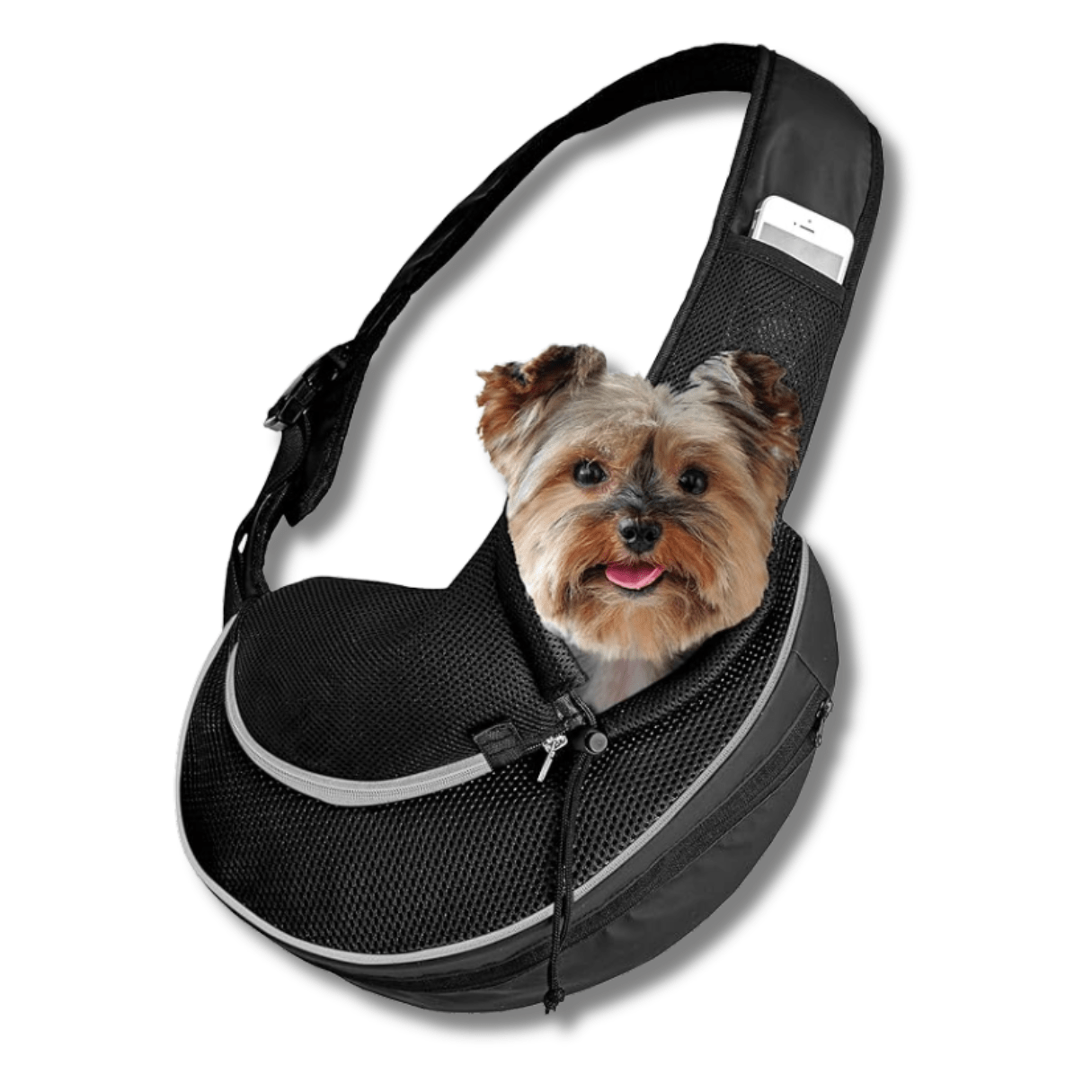 Dog Carrier Sling for Small Pets featuring a Safety Hook, made from soft breathable fabric, lightweight and portable design for comfortable pet travel. 2