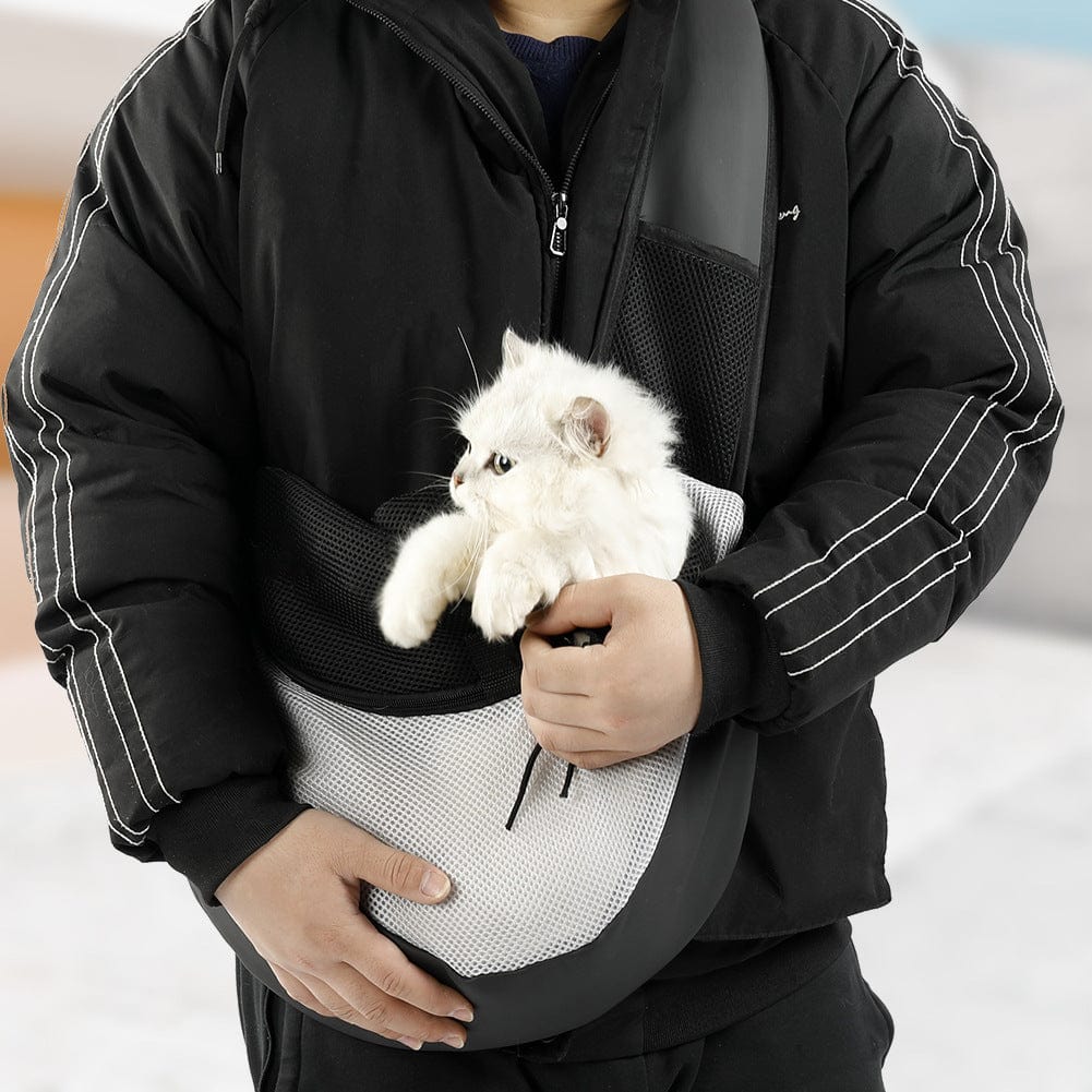 Dog Carrier Sling for Small Pets featuring a Safety Hook, made from soft breathable fabric, lightweight and portable design for comfortable pet travel. 4
