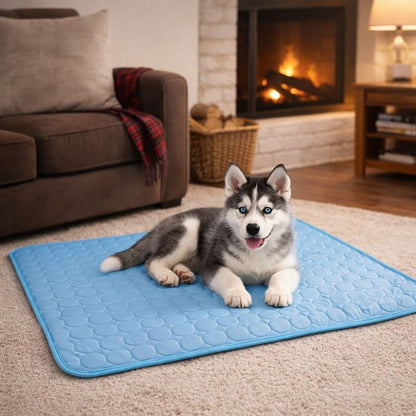 Extra-large dog cooling mat featuring self-cooling technology, made from durable blanket-style fabric, perfect for indoor and outdoor use to keep pets comfortable in hot 1