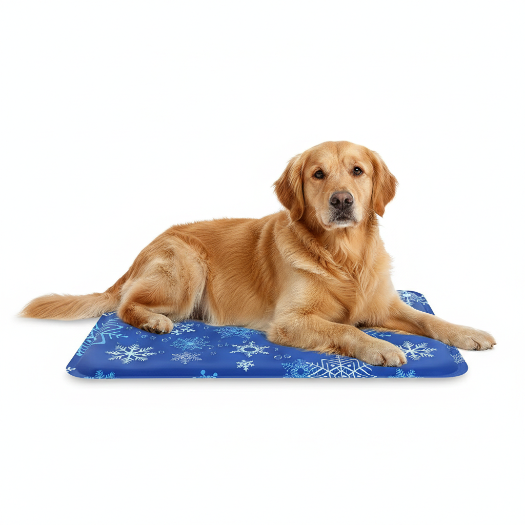 Dog cooling mat featuring a water-fillable design for natural temperature regulation, lightweight and easy to clean, perfect for keeping pets comfortable in warm weather. 1
