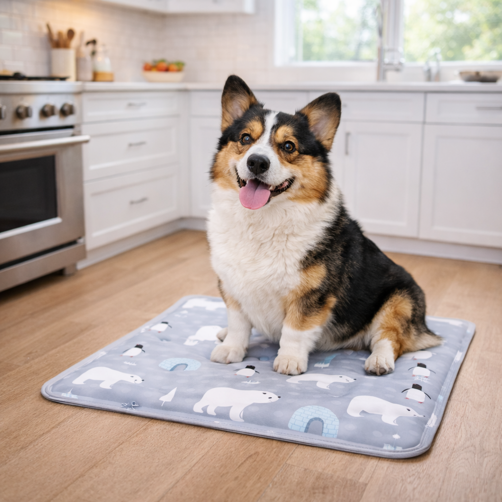 Dog cooling mat featuring a water-fillable design for natural temperature regulation, lightweight and easy to clean, perfect for keeping pets comfortable in warm weather. 3