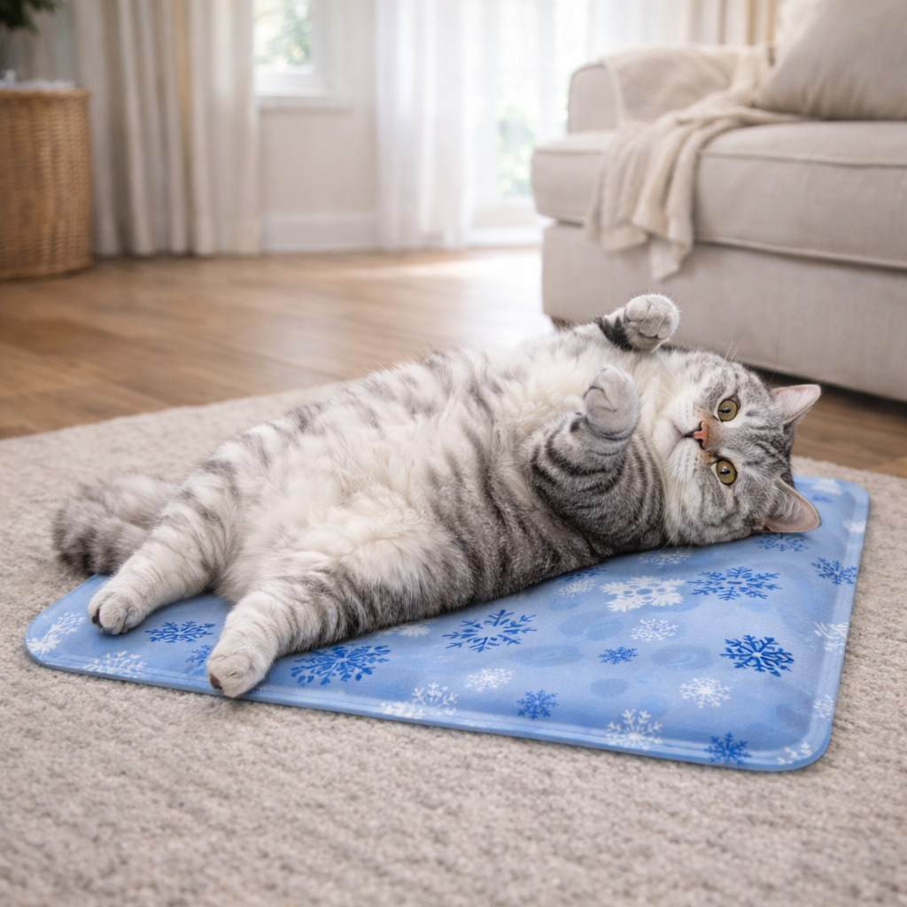 Dog cooling mat featuring a water-fillable design for natural temperature regulation, lightweight and easy to clean, perfect for keeping pets comfortable in warm weather. 4